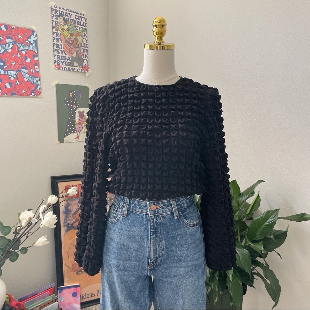 Black Textured Women's Top
